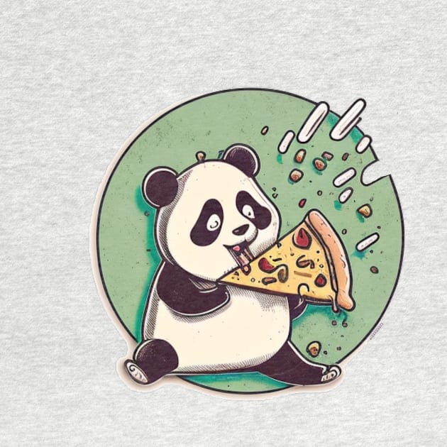 Cartoon Adorable Kawaii Panda Cute Eats Pizza by kiddo200